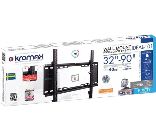 Кронштейн для телевизора Kromax IDEAL-101 черный 32"-90" макс.40кг настенный фиксированный