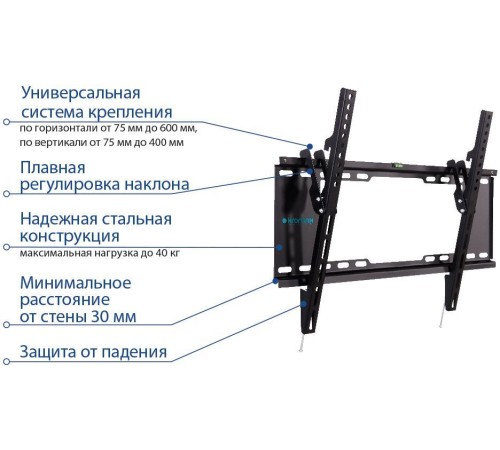 Кронштейн для телевизора Kromax IDEAL-102 черный 32"-90" макс.40кг настенный наклон