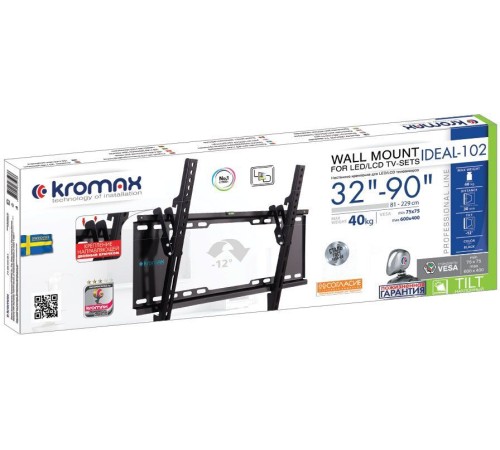 Кронштейн для телевизора Kromax IDEAL-102 черный 32"-90" макс.40кг настенный наклон