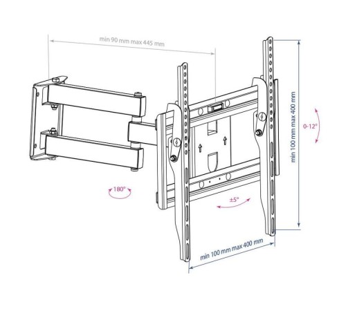 Кронштейн для телевизора Arm Media PT-15 NEW черный 32"-55" макс.35кг настенный поворотно-выдвижной и наклонный