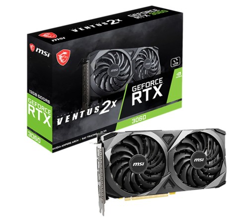 Видеокарта MSI PCI-E 4.0 RTX 3060 VENTUS 2X 12G NVIDIA GeForce RTX 3060 12288Mb 192 GDDR6 1680/15000/HDMIx1/DPx3/HDCP Ret