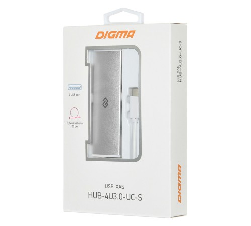 Разветвитель USB-C Digma HUB-4U3.0-UC-S 4порт. серебристый