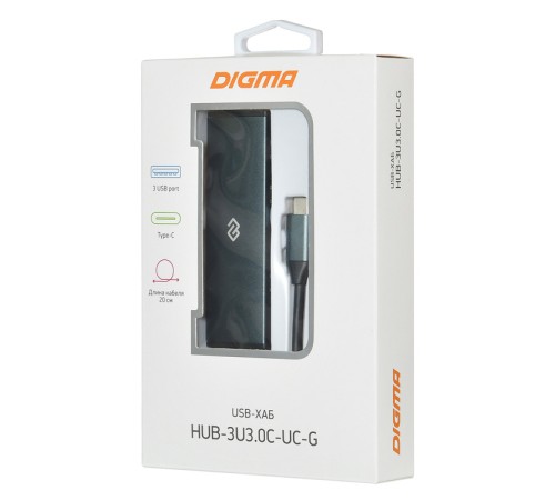 Разветвитель USB-C Digma HUB-3U3.0С-UC-G 4порт. серый