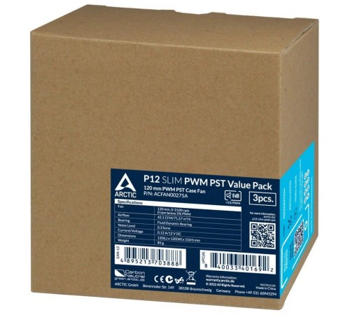 ARCTIC P12 SLIM PWM PST Вентилятор корпусной  -3 Pack  (ACFAN00275A)