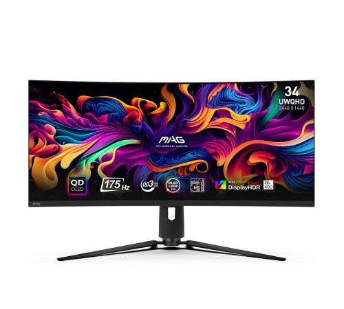 34.18" MSI MAG 341CQP QD-OLED Black (QD-OLED, 3440x1440, HDMI+HDMI+DP+Type C, USB Hub, 0.03 ms, 178°/178°, 250 cd/m, 1500000:1, 175Hz, Curved)