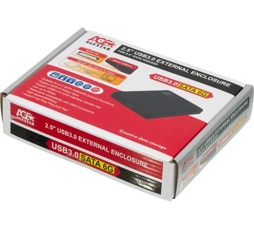 Внешний корпус для HDD AgeStar 3UB2P2 SATA III пластик черный 2.5"