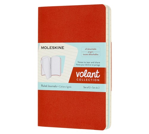 Блокнот Moleskine VOLANT QP711F16B24 Pocket 90x140мм 80стр. линейка мягкая обложка оранжевый/голубой (2шт)
