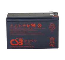 Батарея CSB серия GP, GP1272 F2, напряжение 12В, емкость 7.2Ач (разряд 20 часов), макс. ток разряда (5 сек.) 130А, ток короткого замыкания 304А, макс. ток заряда 2.8A, свинцово-кислотная типа AGM, клеммы F2, ДxШxВ 150.9x64.8x98.6мм., вес 2.4кг., срок служ