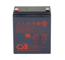 Батарея CSB серия GP, HR1221W F2, напряжение 12В, емкость 5Ач (разряд 20 часов), 21 Вт/Эл при 15-мин. разряде до U кон. - 1.67 В/Эл при 25 °С, макс. ток разряда (5 сек.) 90А, ток короткого замыкания 249А, макс. ток заряда 2.1A, свинцово-кислотная типа AGM