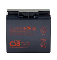Батарея CSB серия GP, GP12170 B3, напряжение 12В, емкость 17Ач (разряд 20 часов), макс. ток разряда (5 сек.) 230А, ток короткого замыкания 532А, макс. ток заряда 5.1A, свинцово-кислотная типа AGM, клеммы В3, под гайку и болт М6, ДxШxВ 181x76.2x167мм., вес
