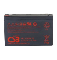 Батарея CSB серия HRL, HRL634W F2 FR, напряжение 6В, емкость 8.5Ач (разряд 20 часов), 34 Вт/Эл при 15-мин. разряде до U кон. - 1.67 В/Эл при 25 °С, макс. ток разряда (5 сек.) 130А, ток короткого замыкания 380А, макс. ток заряда 3.4A, свинцово-кислотная ти