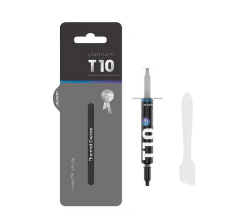 Термопаста ALSEYE T10 Thermal conductivity: 13.9W/m-k  Color: Gray  Conductivity: non-conductive specific gravity: 2.7g / cm³@25℃  Capacity: 1.2ml  Weight: 2G