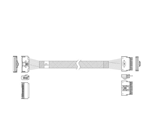 Кабель JPC P7328DN00800-1    Cable MCIO x8 74P (прямой Straight Type)  -TO-  Slimline SAS x8 74P (SFF8654, прямой Straight Type) , 85 Ohm, L:80cm