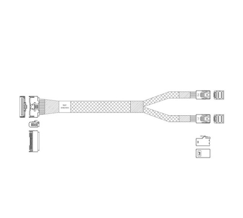 Кабель JPC P7356DN10800-1    Cable MCIO x8 74P (прямой Straight Type)  -TO-  2x HD MiniSAS 4i 36P (SFF8643, прямой Straight Type) , 85 Ohm, L:80cm