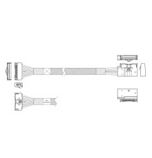 Кабель JPC P7359GB00800-1    Cable MCIO x8 74P (прямой Straight Type)  -TO-  MCIO x8 74P (угловой Left Exit) , 85 Ohm, L:80cm