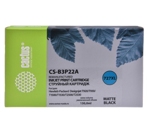 Картридж струйный Cactus CS-B3P22A №727 черный матовый (130мл) для HP DJ T920/T1500/T2530