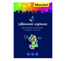 Картон цветной Silwerhof 918108-14 двустор.мелов. 8л. 8цв. A4 Цветландия 230г/м2 1диз. папка