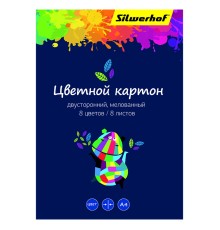 Картон цветной Silwerhof 918108-14 двустор.мелов. 8л. 8цв. A4 Цветландия 230г/м2 1диз. папка