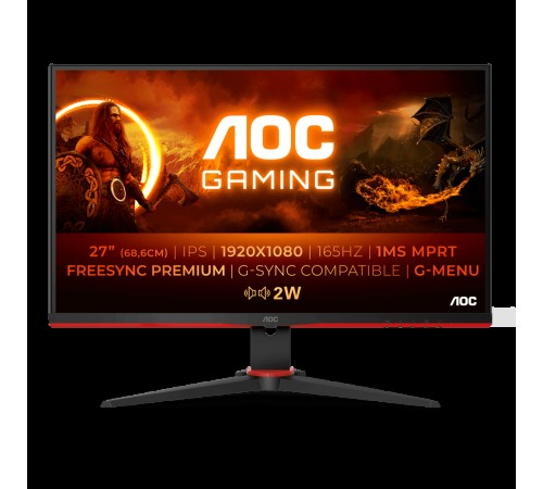 Монитор LCD 27'' 16:9 1920х1080(FHD) IPS, nonGLARE, 250cd/m2, H178°/V178°, 1000:1, 80M:1, 16,7 миллионов цветов, 1ms, VGA, 2xHDMI, DP, Tilt, Swivel, Speakers, Curved, 2Y, Black-Red