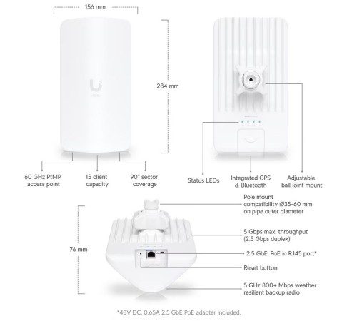 Точка доступа Wi-Fi Ubiquiti UISP Wave AP Micro Базовая станция 60 ГГц (с резервированием 5 ГГц), UISP Wave Technology, 20 дБи Точка доступа Wi-Fi Ubiquiti UISP Wave AP Micro Базовая станция 60 ГГц (с резервированием 5 ГГц), UISP Wave Technology, 20 дБи