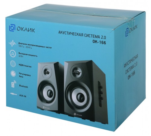 Колонки Оклик OK-166 BT 2.0 черный 40Вт BT