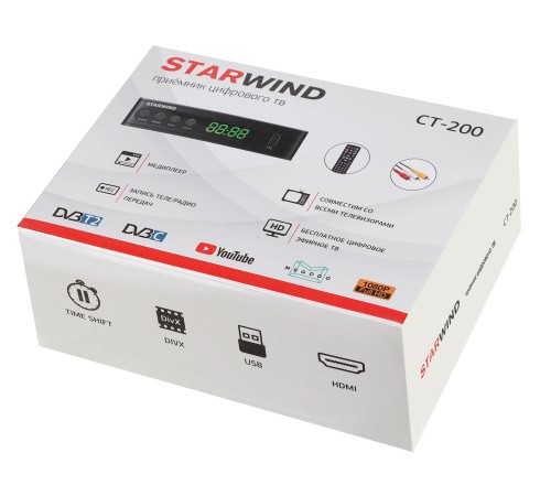 Ресивер DVB-T2 Starwind CT-200 черный