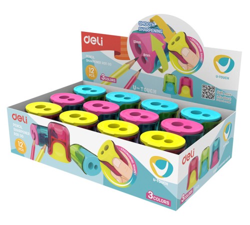 Точилка для карандашей ручная Deli ER01100 U-touch 2 отверстия пластик ассорти дисплей Точилка для карандашей ручная Deli ER01100 U-touch 2 отверстия пластик ассорти дисплей