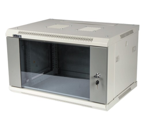 Шкаф коммутационный Lanmaster (TWT-CBWPG-9U-6X4-GY) настенный 9U 600x400мм пер.дв.стекл 60кг серый