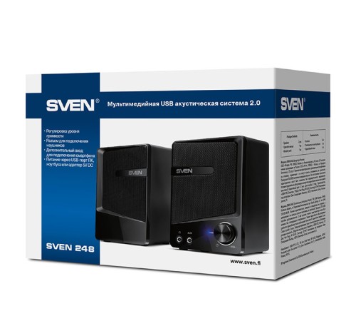 SVEN 248, чёрный, USB, акустическая система 2.0, мощность 2x3 Вт(RMS) SVEN 248 (SV-016333) SVEN 248, чёрный, USB, акустическая система 2.0, мощность 2x3 Вт(RMS) SVEN 248 (SV-016333)