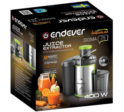 Соковыжималка центробежная Endever Sigma 75 400Вт рез.сок.:450мл. стальной/черный Соковыжималка центробежная Endever Sigma 75 400Вт рез.сок.:450мл. стальной/черный