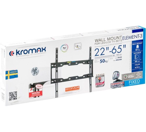 Кронштейн для телевизора Kromax ELEMENT-3 черный 22"-65" макс.50кг настенный фиксированный Кронштейн для телевизора Kromax ELEMENT-3 черный 22"-65" макс.50кг настенный фиксированный