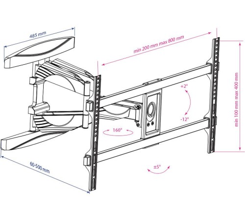 Кронштейн для телевизора Kromax ATLANTIS-65 черный 40"-90" макс.45кг настенный поворотно-выдвижной и наклонный Кронштейн для телевизора Kromax ATLANTIS-65 черный 40"-90" макс.45кг настенный поворотно-выдвижной и наклонный
