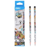 Карандаш чернографит. Deli EU53300-1 Arti Graff 2B шестигран. тополь рисунок (1шт)