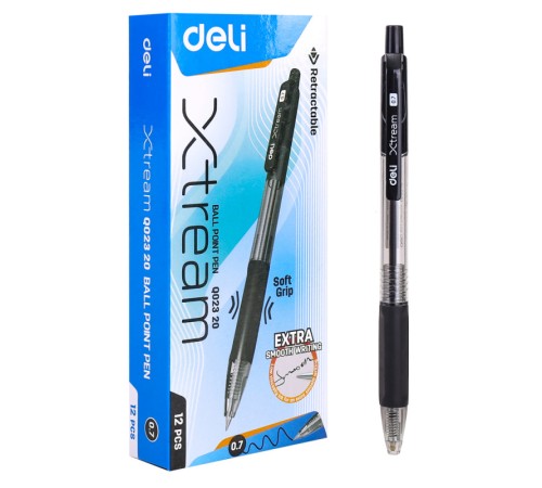 Ручка шариковая Deli EQ02320 X-tream авт. 0.7мм резин. манжета прозрачный/черный черные чернила