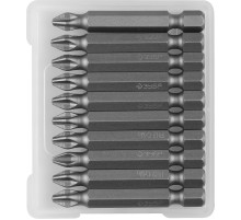 ЗУБР "МАСТЕР" 26001-2-50-10 Биты кованые, хромомолибденовая сталь, тип хвостовика E 1/4", PH2, 50мм, 10шт