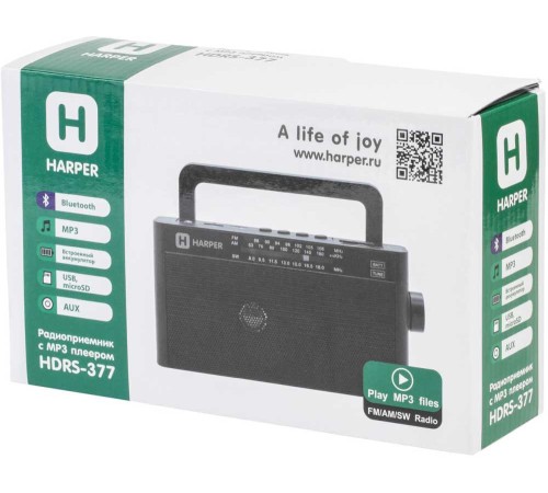 Радиоприемник настольный Harper HDRS-377 черный USB microSD Радиоприемник настольный Harper HDRS-377 черный USB microSD