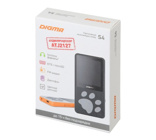 Плеер Hi-Fi Flash Digma S4 8Gb белый/оранжевый/1.8"/FM/microSDHC