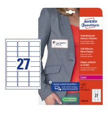 Этикетки Avery Zweckform L4784-20 29.6x63.5мм 27шт на листе/120г/м2/20л./белый ацетатный шелк самоклей. для лазерной печати