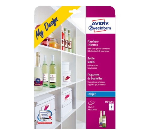 Этикетки Avery Zweckform MD4001 A4 120x90мм 4шт на листе/5л./белый глянцевое самоклей. для струйной печати Этикетки Avery Zweckform MD4001 A4 120x90мм 4шт на листе/5л./белый глянцевое самоклей. для струйной печати