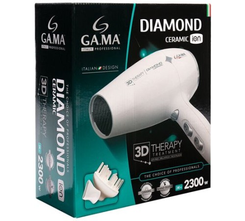 Фен Ga.Ma Diamond Ceramic Ion 3D Therapy 2300Вт белый/серебристый Фен Ga.Ma Diamond Ceramic Ion 3D Therapy 2300Вт белый/серебристый
