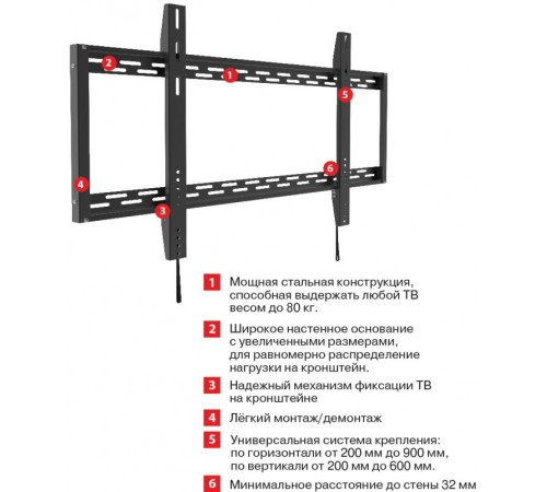 Кронштейн для телевизора Arm Media PT-100 черный 55"-100" макс.80кг настенный фиксированный