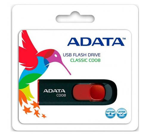 16GB ADATA C008 USB Flash [AC008-16G-RKD] USB 2.0, R30/W6, Black/Red, Retail (609604)
