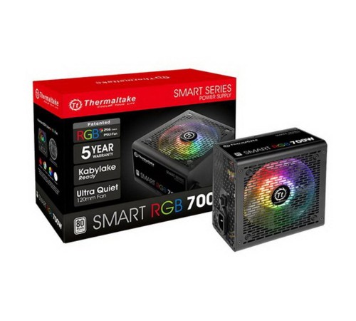 Блок питания Thermaltake ATX 700W Smart RGB 700 80+ (24+4+4pin) APFC 120mm fan color LED 6xSATA RTL