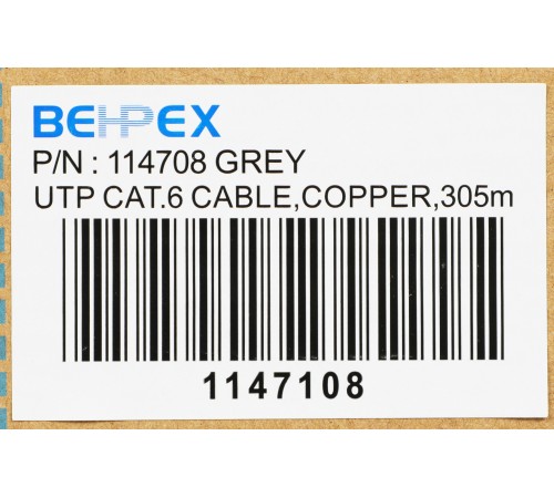 Кабель сетевой UTP 4 пары cat6 solid 0.55мм Cu 305м серый (BHP-C6CU)