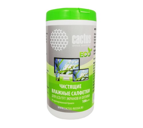 Салфетки Cactus CS-1001PE для экранов и оптики туба 100шт влажных Салфетки Cactus CS-1001PE для экранов и оптики туба 100шт влажных