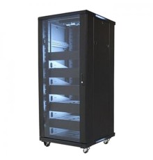 Шкаф Wize Wize W27UR Телекоммуникационный шкаф (Рэковая стойка) 19”, высота 27U, габариты 1388х600х610 мм, вентиляция, колесики, макс. вес нагрузки 798 кг, сталь, черный