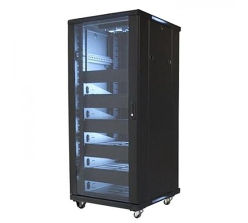 Шкаф Wize Wize W27UR Телекоммуникационный шкаф (Рэковая стойка) 19”, высота 27U, габариты 1388х600х610 мм, вентиляция, колесики, макс. вес нагрузки 798 кг, сталь, черный