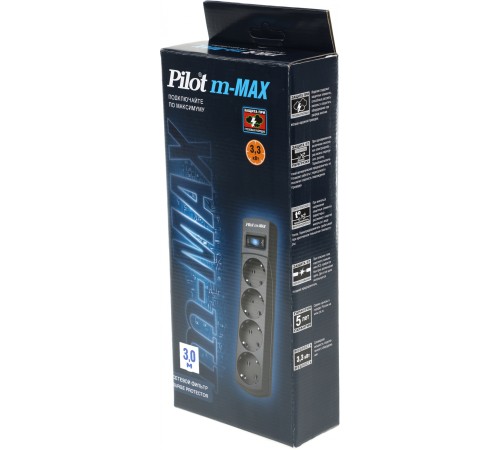 Сетевой фильтр Pilot m-MAX 3м (4 розетки) серый (коробка)
