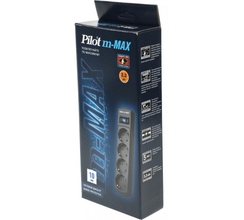 Сетевой фильтр Pilot m-MAX 10м (4 розетки) серый (коробка)