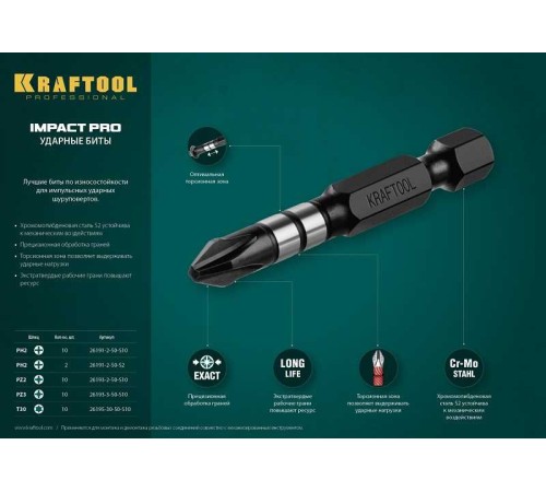 Набор бит Kraftool 26191-2-50-S10 (10пред.) для шуруповертов Набор бит Kraftool 26191-2-50-S10 (10пред.) для шуруповертов
